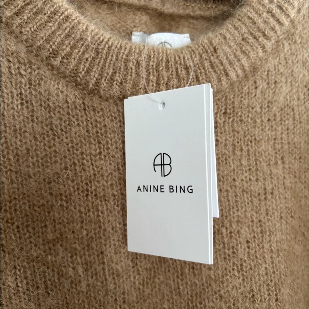 Anine Bing Tan Crew Neck Sweater Plush Relaxed Fit - Picture 5 of 7